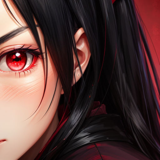 vampire anime girl with red eyes and black hair