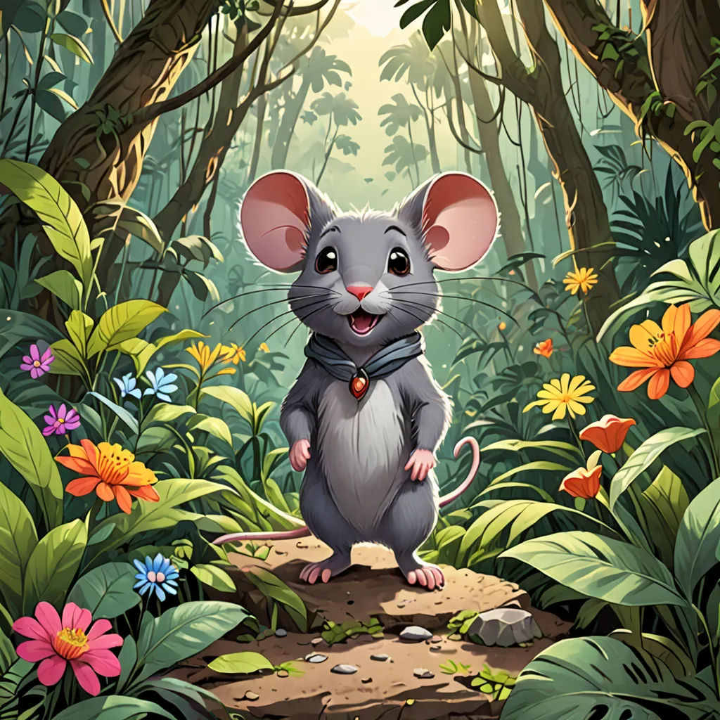 a mouse standing in the middle of a forest with flowers and plants around it, with a smiling face, sots art, a character portrait, Chris LaBrooy, official art