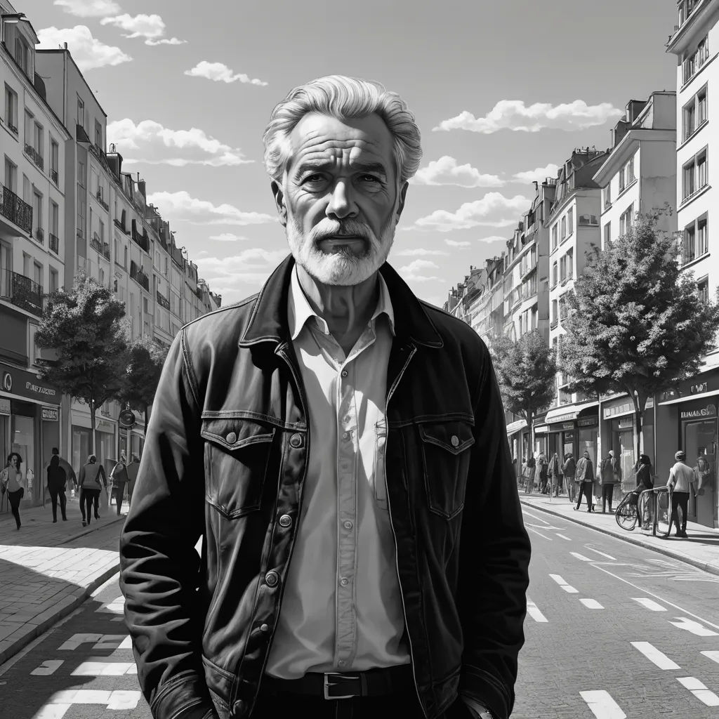 a man standing on a street with a jacket on and a tie on his shirt and jacket on his jacket, hyperrealism, an ultrafine detailed painting, Eric de Kolb, hyper realism