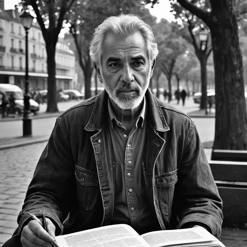 a man sitting on a bench reading a book in a park area with trees in the background and a bench in the foreground, art & language, a character portrait, Breyten Breytenbach, david lazar