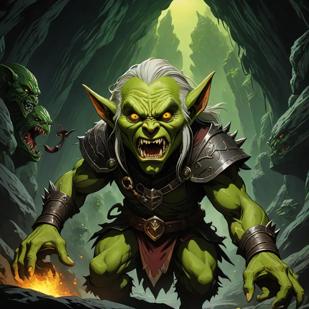 a green troll with a demon face and a demon head on his chest, in a cave with a demon, magic the gathering artwork, fantasy art, concept art, Alex Horley