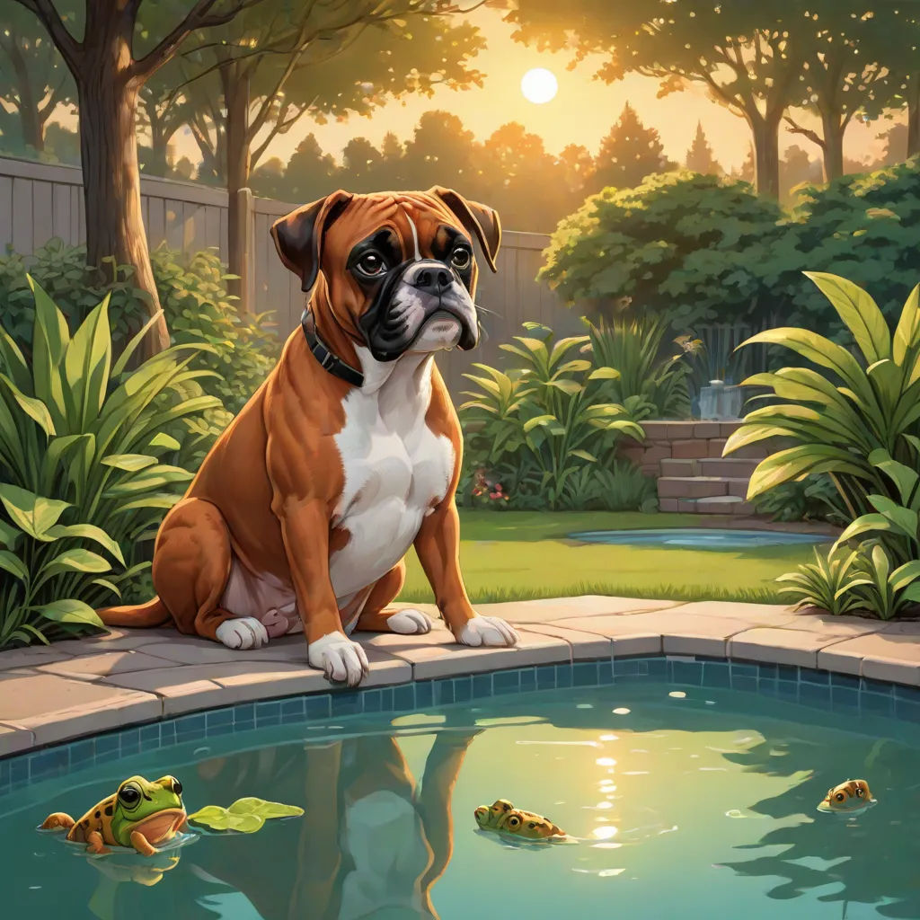 a dog sitting on a ledge next to a pool of water with a frog in it's mouth, highly detailed digital painting, american scene painting, a storybook illustration, Brothers Hildebrandt