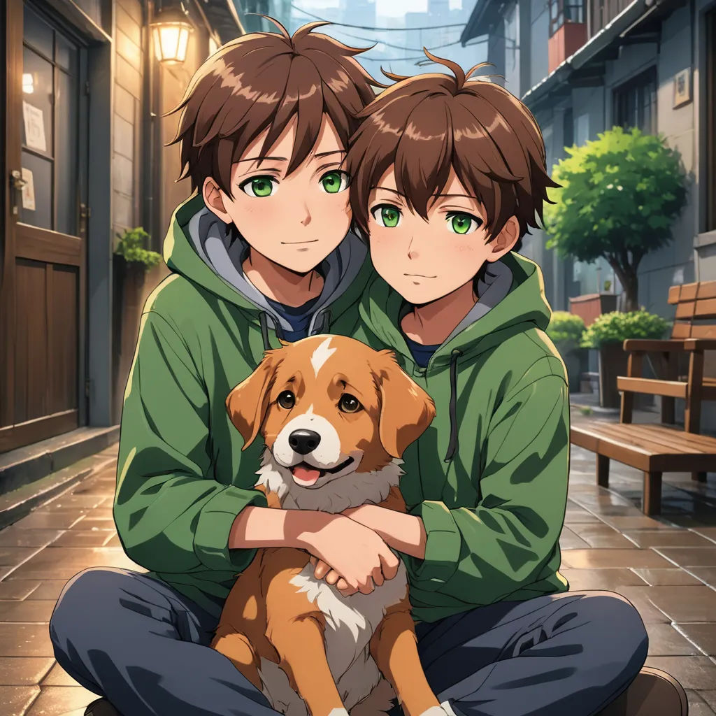a boy and a girl sitting on a bench with a dog in front of them, with a city street in the background, sots art, a fine art painting, Adam Manyoki, official art