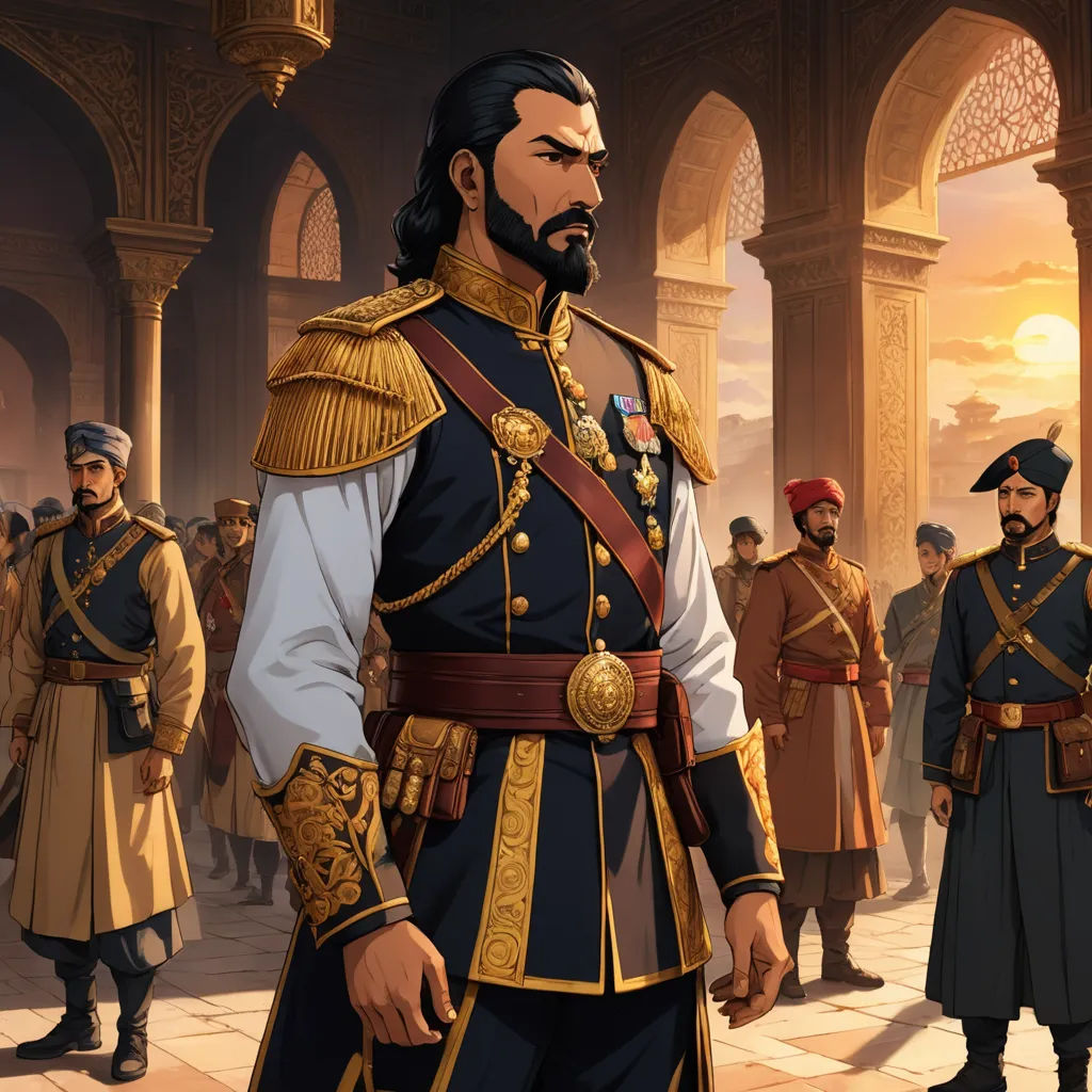 a man in a military uniform standing in front of a group of men in uniform and in the background is a building, unilalianism, concept art, Altoon Sultan, official art