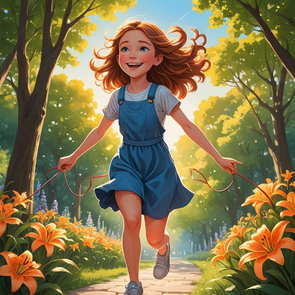 a painting of a girl running with a dog in a park with flowers and trees in the background and a path leading to the park, american scene painting, a storybook illustration, Aaron Jasinski, official art