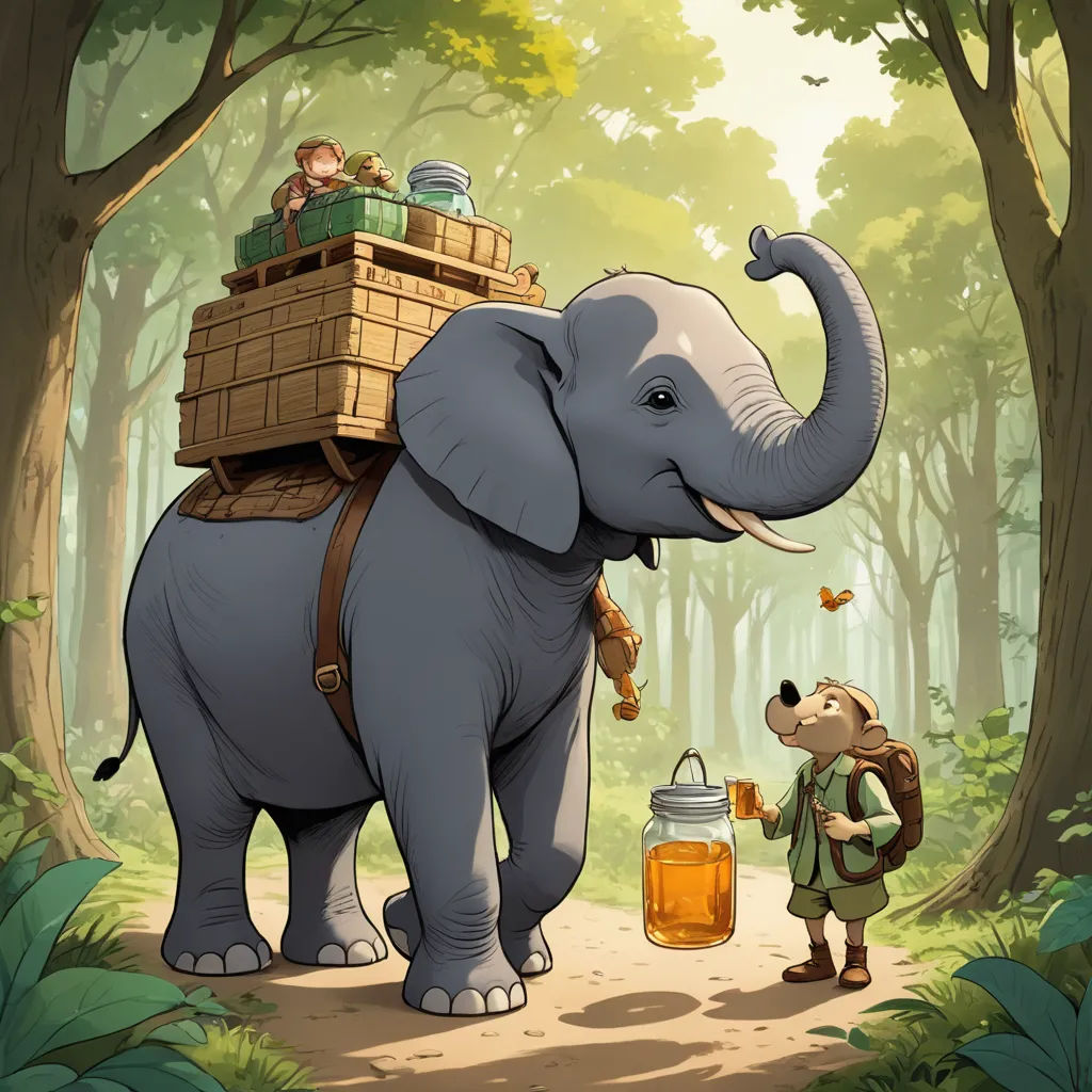 a man standing next to an elephant with a basket on its back and a man on the back of it, fantasy art, a storybook illustration, Chris LaBrooy, storybook illustration