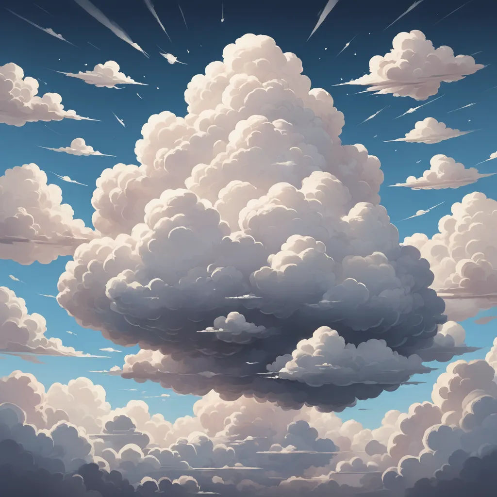 a painting of a cloud with a blue sky in the background and a few white clouds in the foreground, fantasy art, a detailed painting, Cyril Rolando, clouds