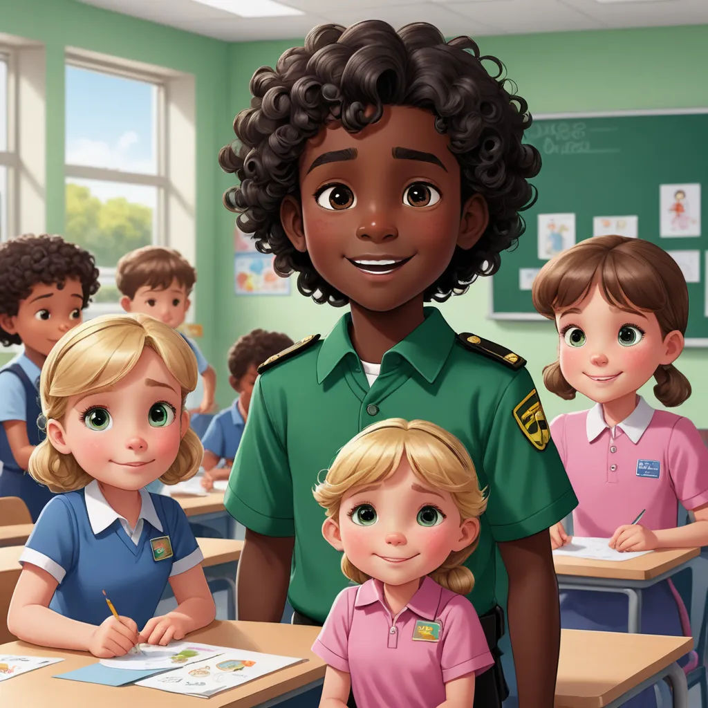 a cartoon of a girl in a classroom with other children in the background and a boy in the foreground, paris school, concept art, Emerson Silva, official art