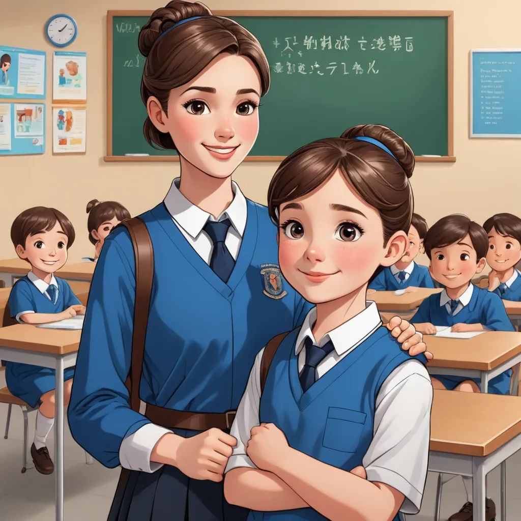a cartoon of a girl and a boy in a classroom with a chalkboard in the background and a clock on the wall, paris school, a storybook illustration, An Gyeon, official art