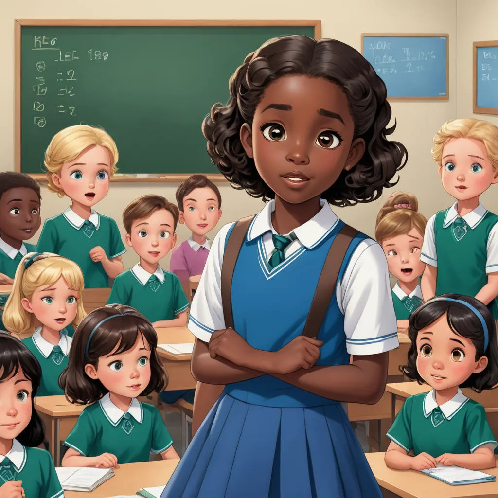 a cartoon of a girl standing in front of a classroom full of children with their arms crossed and looking at the camera, harlem renaissance, a stock photo, Chinwe Chukwuogo-Roy, official art