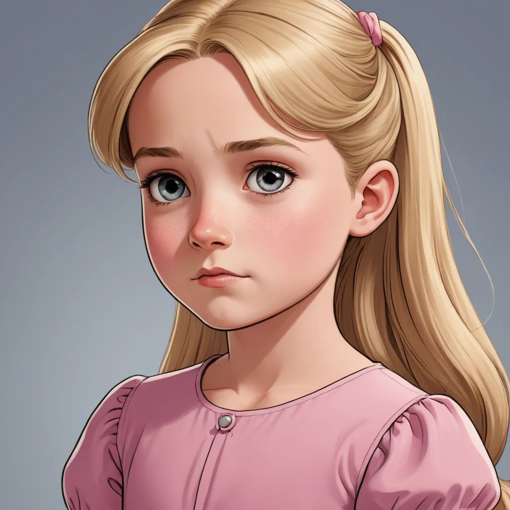 a cartoon girl with a ponytail and a pink dress is looking at the camera with a serious look on her face, sots art, a character portrait, Clarice Beckett, character portrait