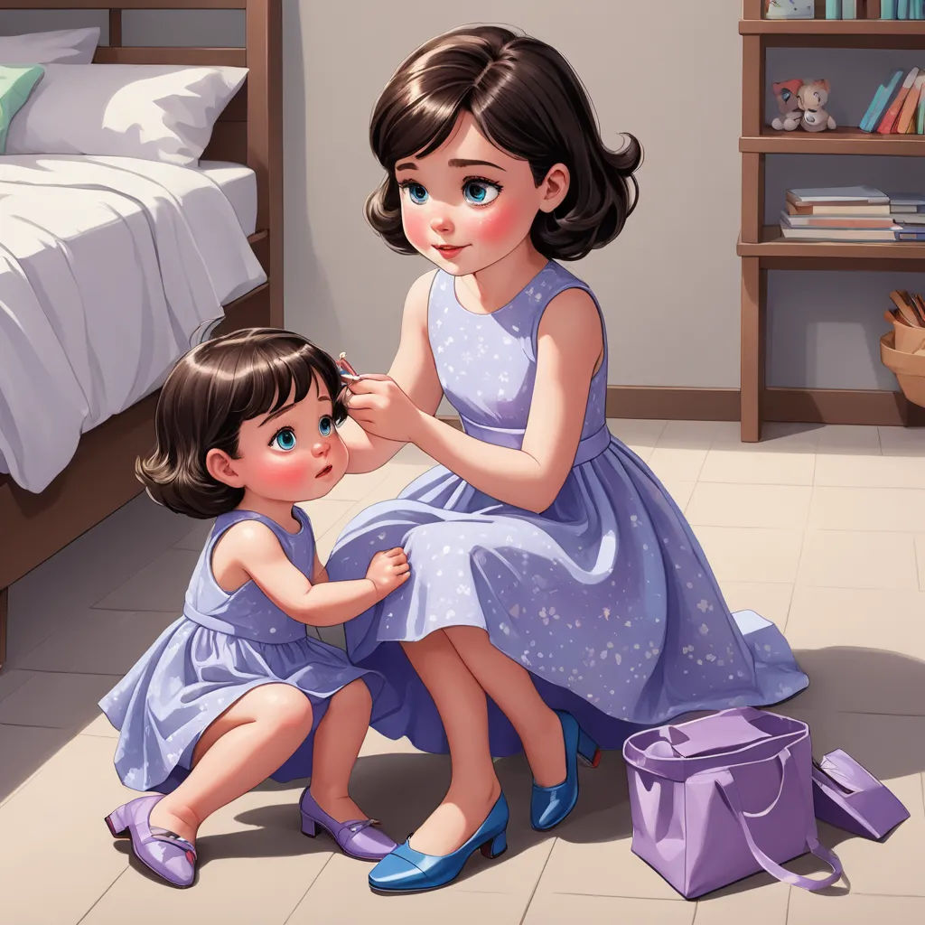 a painting of two girls sitting on a bed together, one of them is touching the other's hand, photorealism, a storybook illustration, Cynthia Sheppard, storybook illustration