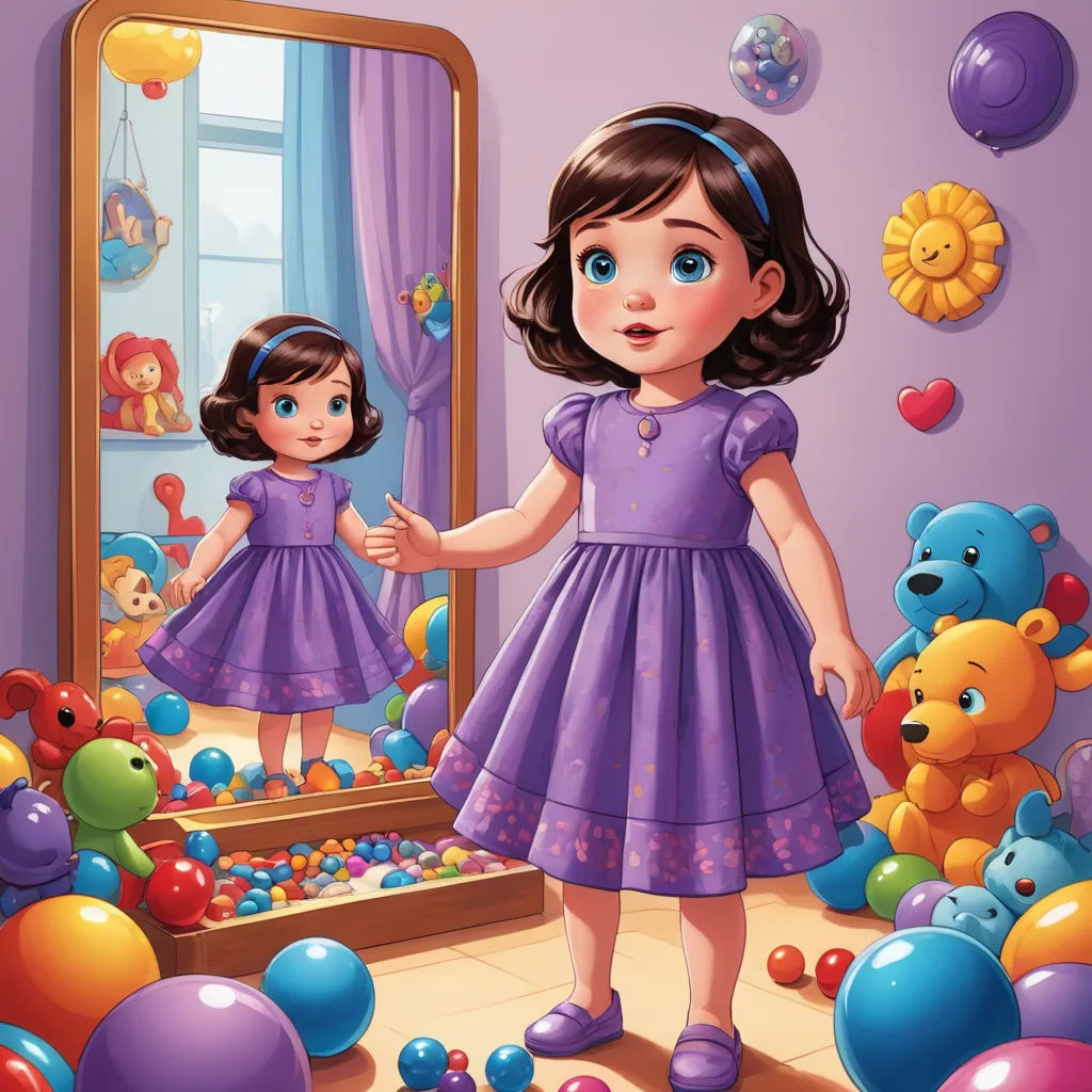 a little girl standing in front of a mirror with a teddy bear and a teddy bear toy in front of her, pop surrealism, a storybook illustration, Clarice Beckett, highly detailed digital painting