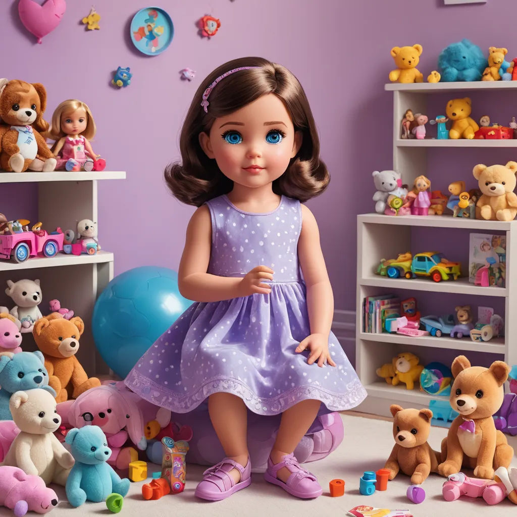 a doll is standing in a room full of toys and teddy bears and a blue ballon is in the corner, photorealism, a digital rendering, Evaline Ness, promotional image