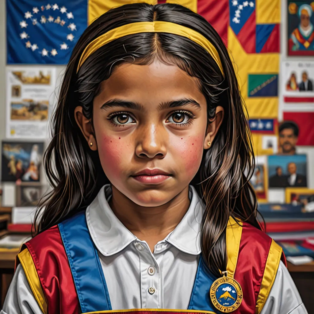 a painting of a girl with a medal on her head and a flag in the background of her head, hyperrealism, a hyperrealistic painting, Chris LaBrooy, extremely detailed oil painting