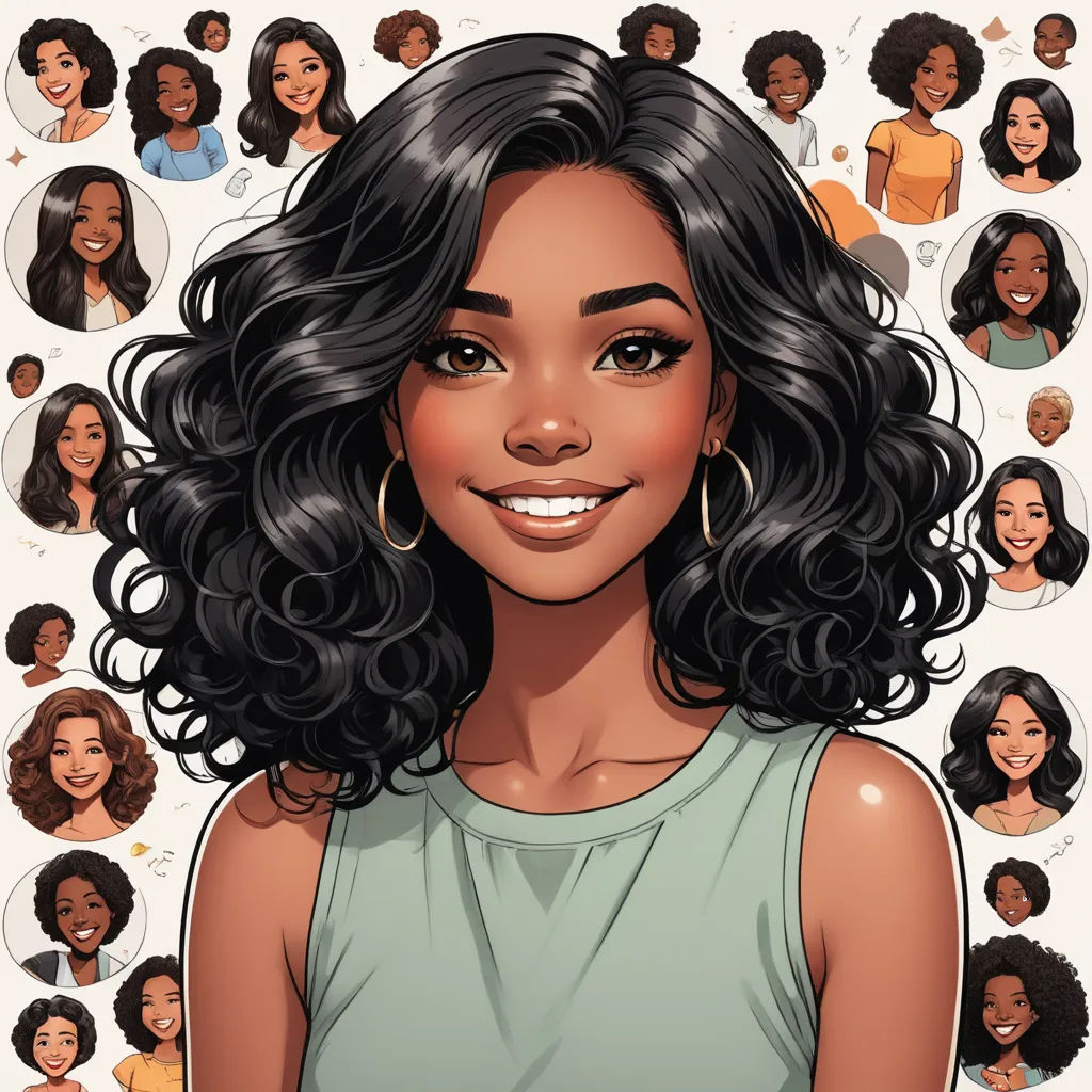 a woman with many different faces and hair styles on her face, and a background of many different women, lyco art, a character portrait, Constance Gordon-Cumming, comic cover art