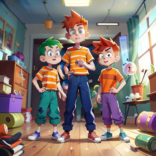 a group of young boys standing next to each other in a room with toys and a window in the background