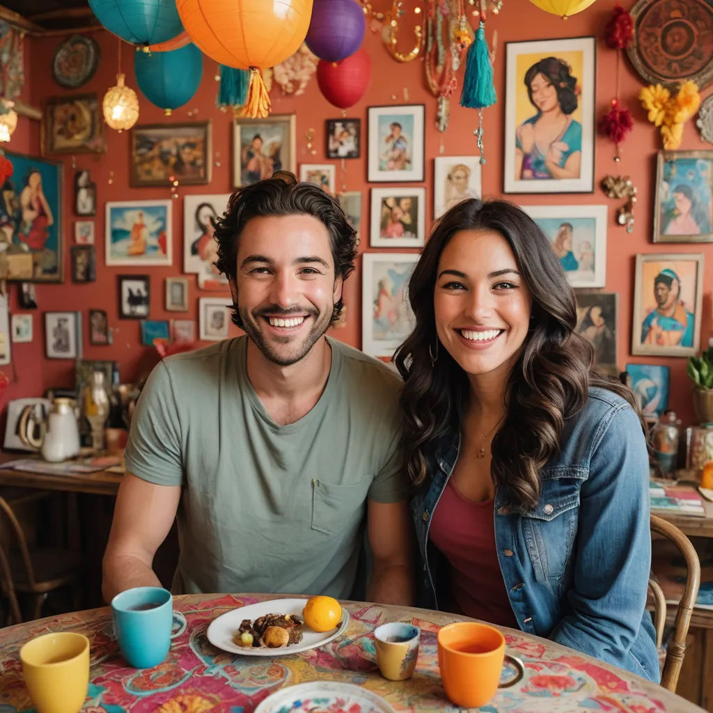 a man and woman sitting at a table with plates of food and cups of coffee in front of them, private press, a stock photo, Daniel Taylor, promotional image