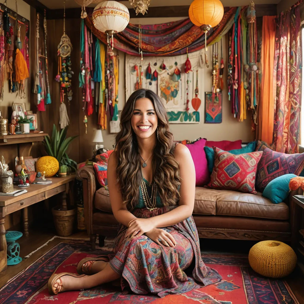 a woman sitting on a rug in a room with a couch and a table with a lamp hanging from it, private press, a character portrait, Aramenta Dianthe Vail, promotional image