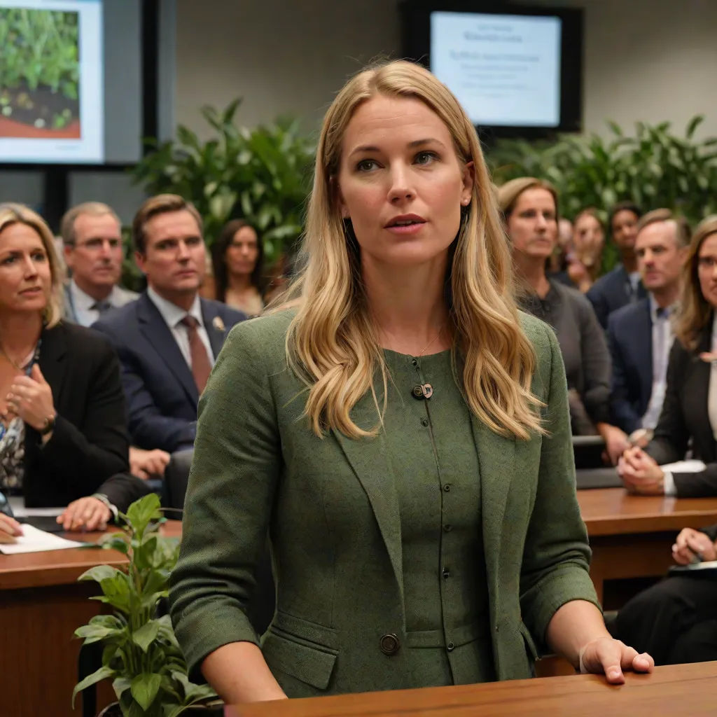 a woman standing in front of a group of people in a meeting room with a man in the background, serial art, a renaissance painting, David Budd, promotional image