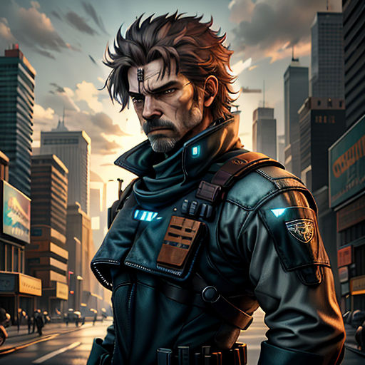 a man in a futuristic suit standing in the middle of a city street with a gun in his hand