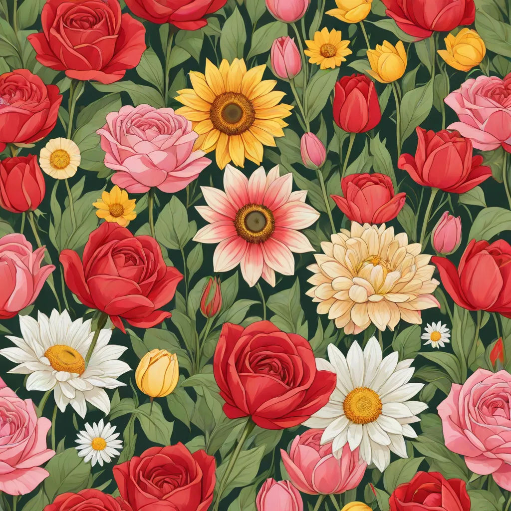 a bunch of flowers that are on a table cloth with a flower pattern on it, and a green background, a flemish Baroque, Annabel Kidston, folk art, flowers