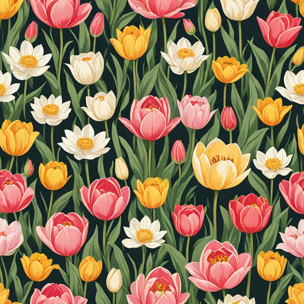 a bunch of flowers that are in the grass together on a black background with a yellow center and a red center, a flemish Baroque, Annabel Kidston, arts and crafts movement, flowers