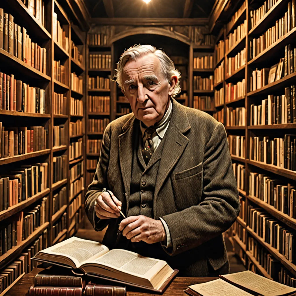 a man in a library with a book in his hands and a book in his lap top on a table, Anthony S Waters, academic art, a character portrait, promotional image