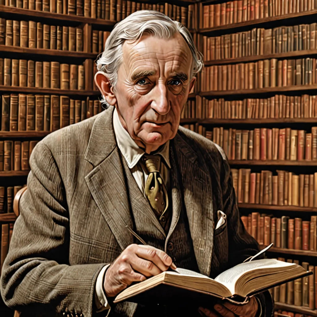 a man in a suit reading a book in a library full of bookshelves and bookshelves, Alan Lee, academic art, a fine art painting, extremely detailed oil painting