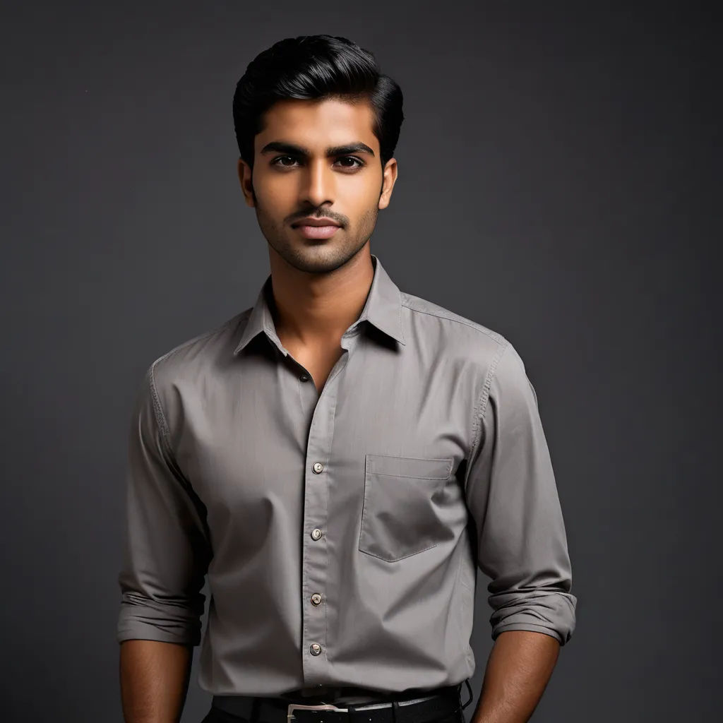 a man in a gray shirt and black pants posing for a picture with his hands in his pockets and his hands in his pockets, samikshavad, a character portrait, Anthony Devas, jayison devadas