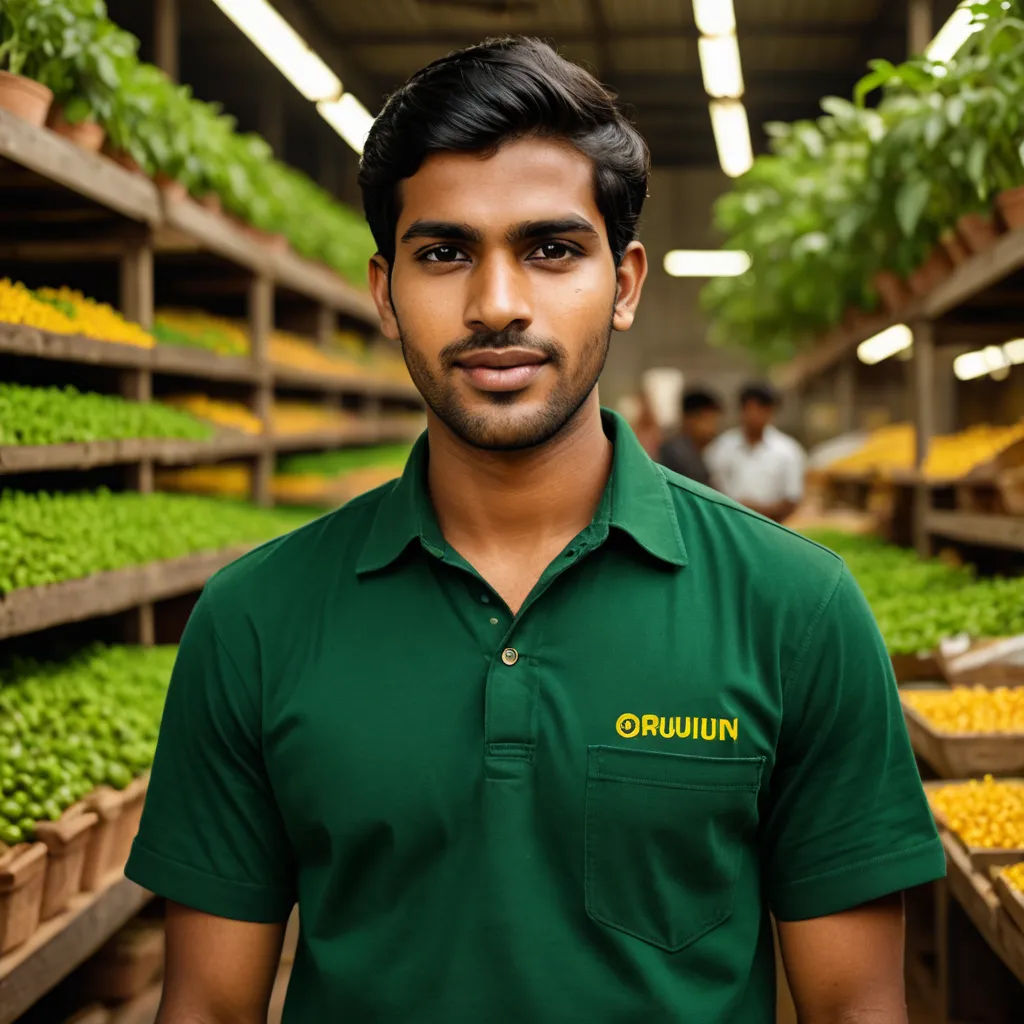 a man standing in a room filled with plants and plants in pots and trays of plants in the background, hurufiyya, a stock photo, Du Jin, professional photo