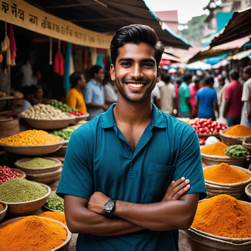 a man standing in front of a market with lots of food items on display in bowls and bowls on the ground, samikshavad, a stock photo, Bholekar Srihari, jayison devadas