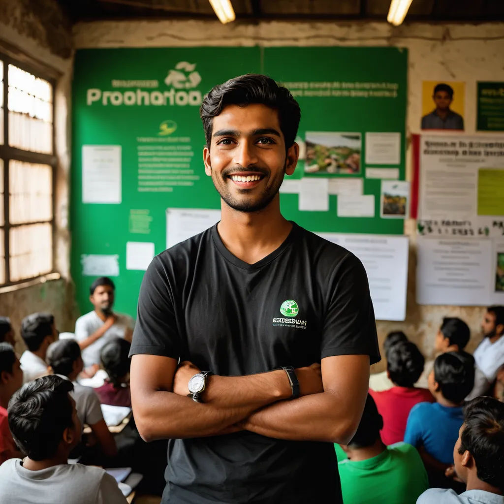 a man standing in front of a group of people in a room with posters on the wall and a green wall, samikshavad, a character portrait, Bholekar Srihari, jayison devadas