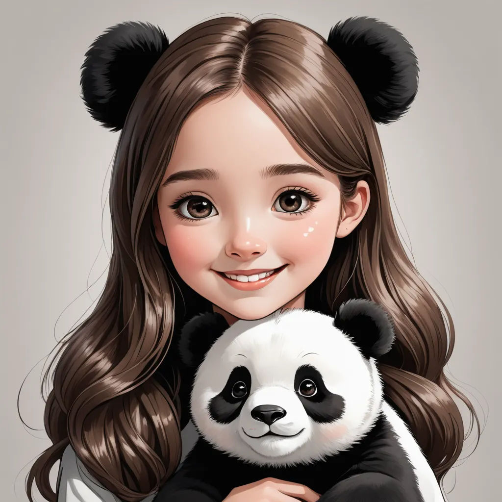 a girl holding a panda bear in her arms with a smile on her face and long hair, wearing a white shirt, fantasy art, a character portrait, Artgerm, cgstudio