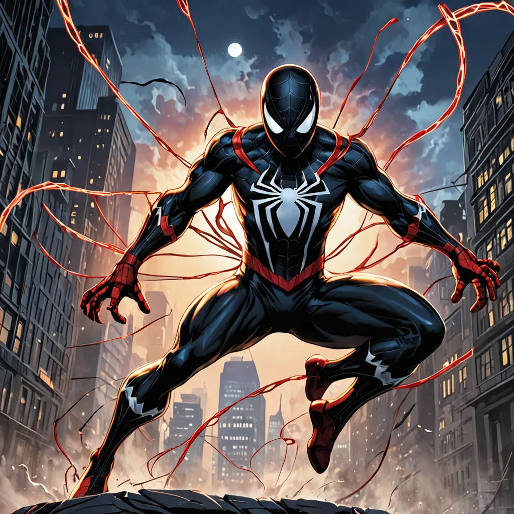 a spider - man is running through a city at night with his arms stretched out and his legs spread wide, sots art, a comic book panel, Eddie Mendoza, comic cover art