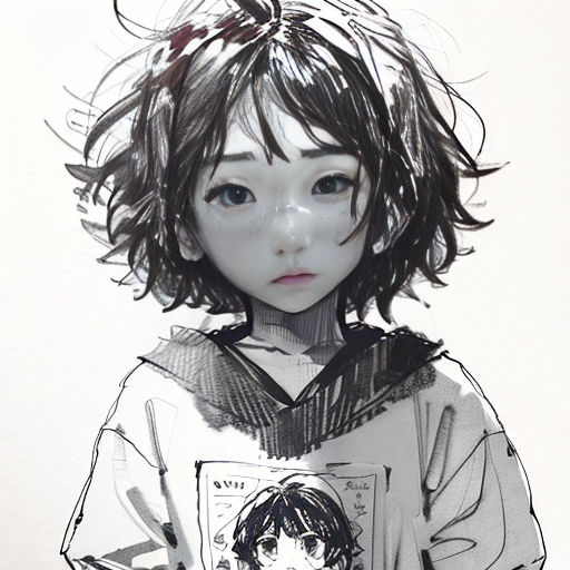 a drawing of a young girl with a t - shirt on and a hairdow on her head