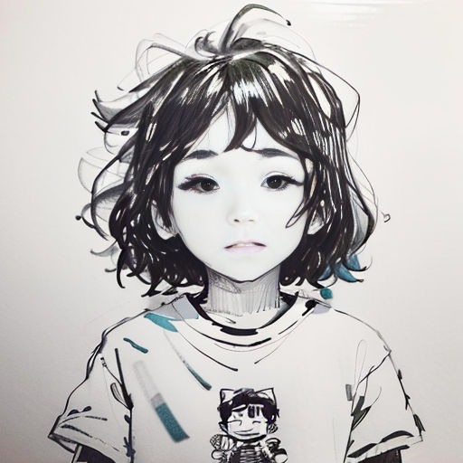 a drawing of a girl with a cat on her shirt and a cat on her shirt, with a cat on her shirt