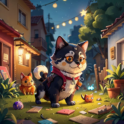 a cat and a cat in a yard with a cat on the ground and a cat on the ground
