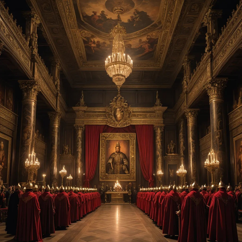 a large room with a chandelier and a painting on the wall and a painting on the ceiling, renaissance, a detailed matte painting, David Teniers III, promotional image