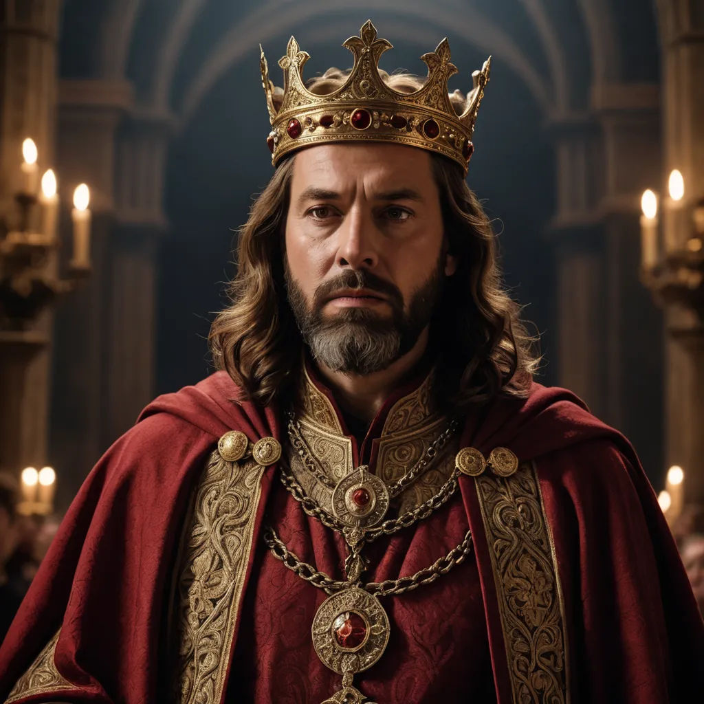 a man in a crown and a red cape with a gold chain around his neck and a red cape with a gold crown on his head, renaissance, a character portrait, Eugenio de Arriba, promotional image