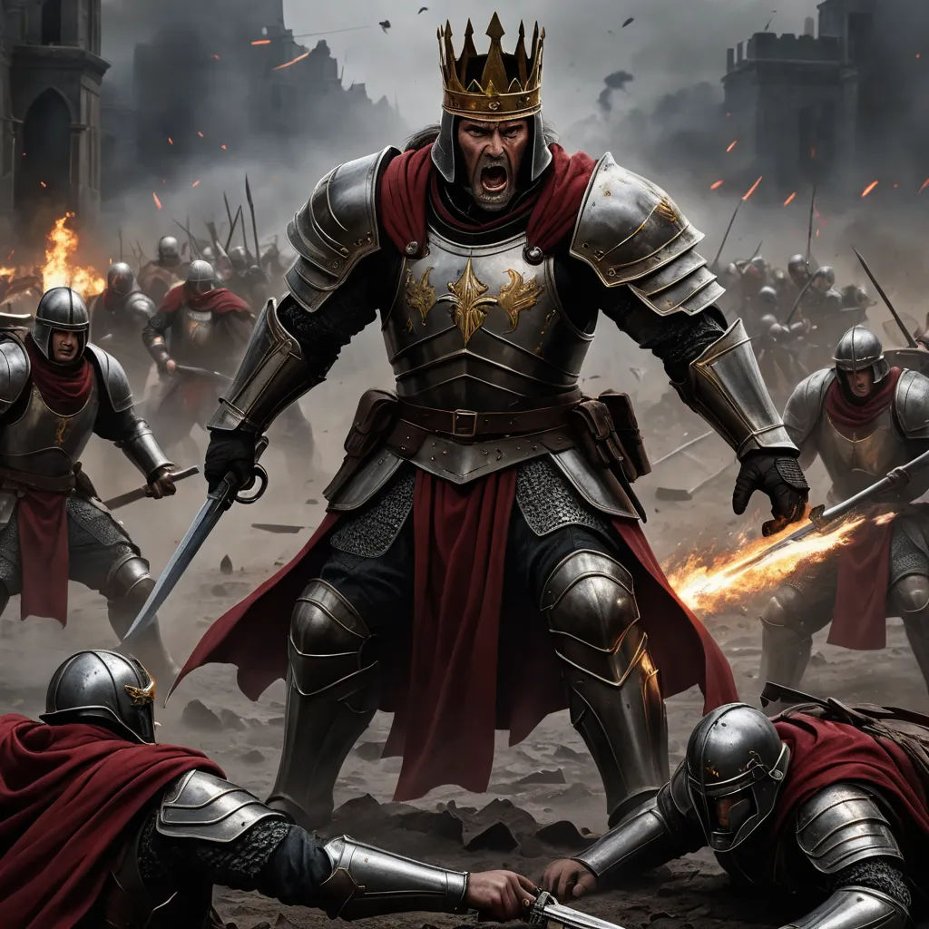 a group of men in armor with swords and shields on a dirt ground with flames in the air behind them, sots art, concept art, Clint Cearley, epic fantasy character art