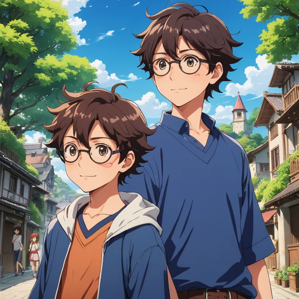 a couple of people standing next to each other on a street with trees in the background and buildings in the foreground, visual art, concept art, Brothers Hildebrandt, official art