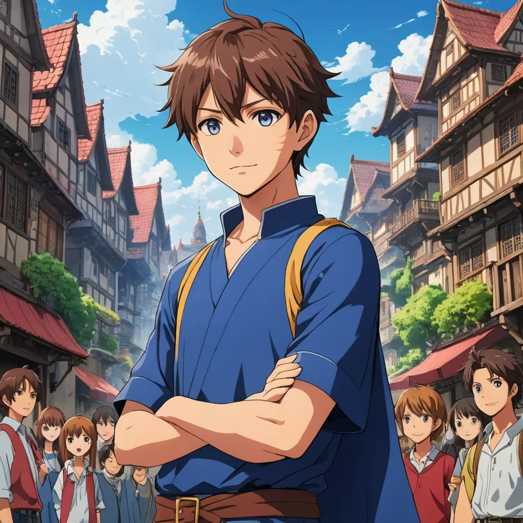 a man standing in front of a crowd of people in a city with buildings and trees in the background, sots art, a character portrait, Cedric Seaut (Keos Masons), official art