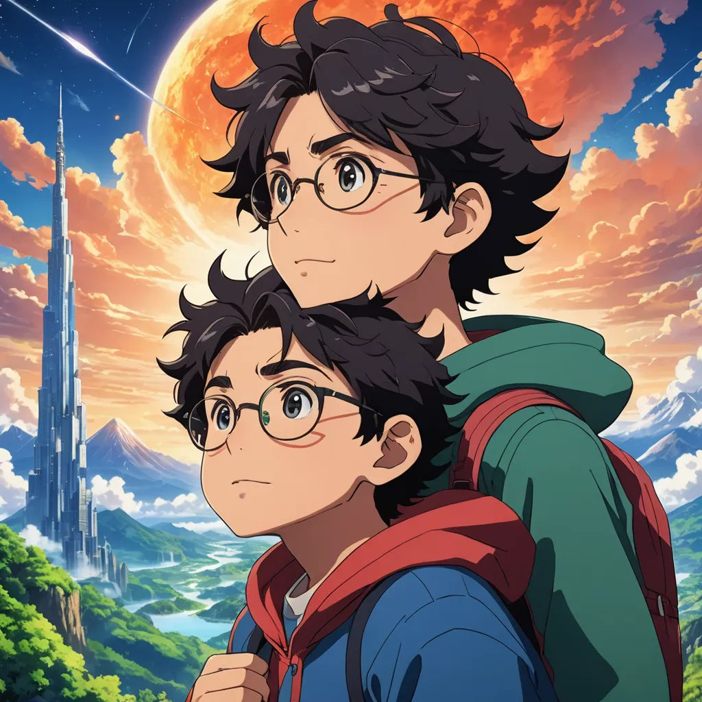a couple of people standing next to each other in front of a sunset sky with a castle in the background, serial art, poster art, Adam Manyoki, official art