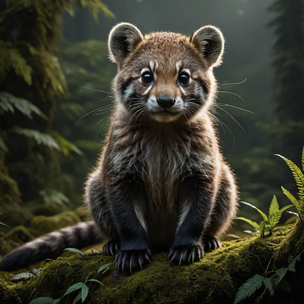 a raccoon sitting on a mossy log in the woods with a full moon in the background, rayonism, a digital painting, Chris LaBrooy, animal photography