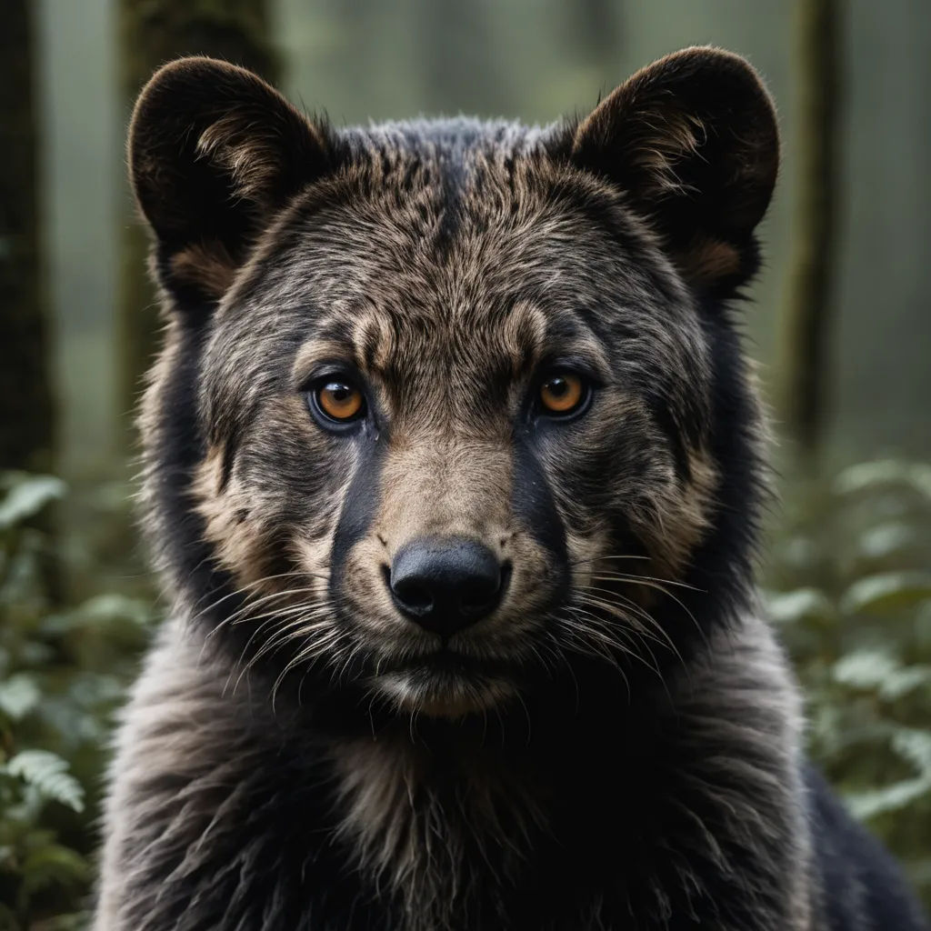 a close up of a bear in a forest with trees in the background and bushes in the foreground, primitivism, a character portrait, Caspar Wolf, animal photography