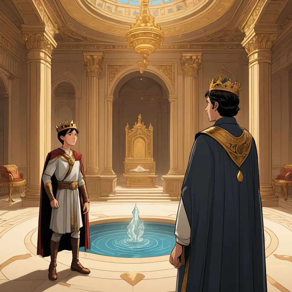 a man and a woman in a palace setting talking to each other and looking at each other in the same direction, sots art, a storybook illustration, Charles Bird King, official art