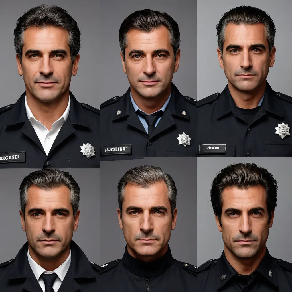 a series of photos of a police officer in uniform and without a uniform on, and without a uniform on, les automatistes, a poster, Alexis Grimou, vfx