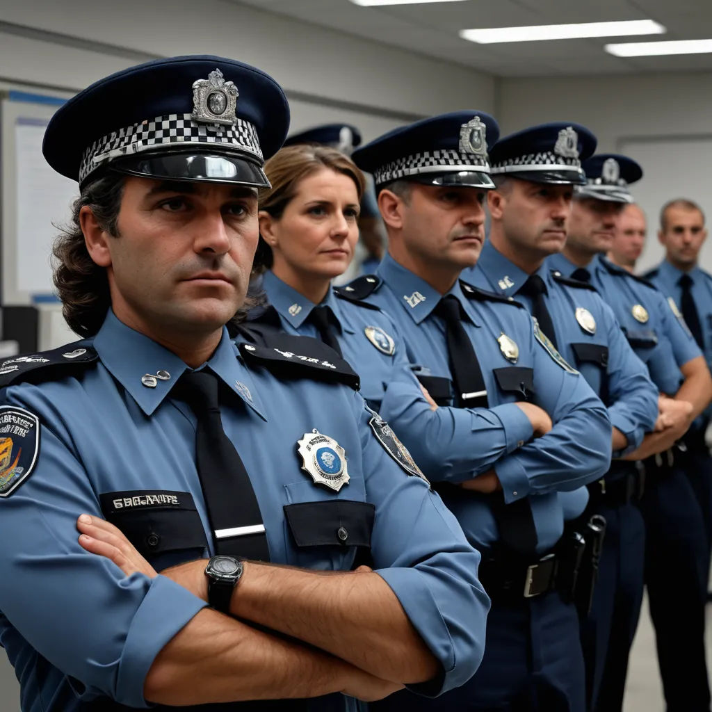 a group of police officers standing in a line with their arms crossed and their arms crossed, looking at the camera, antipodeans, a stock photo, Edi Rama, vfx