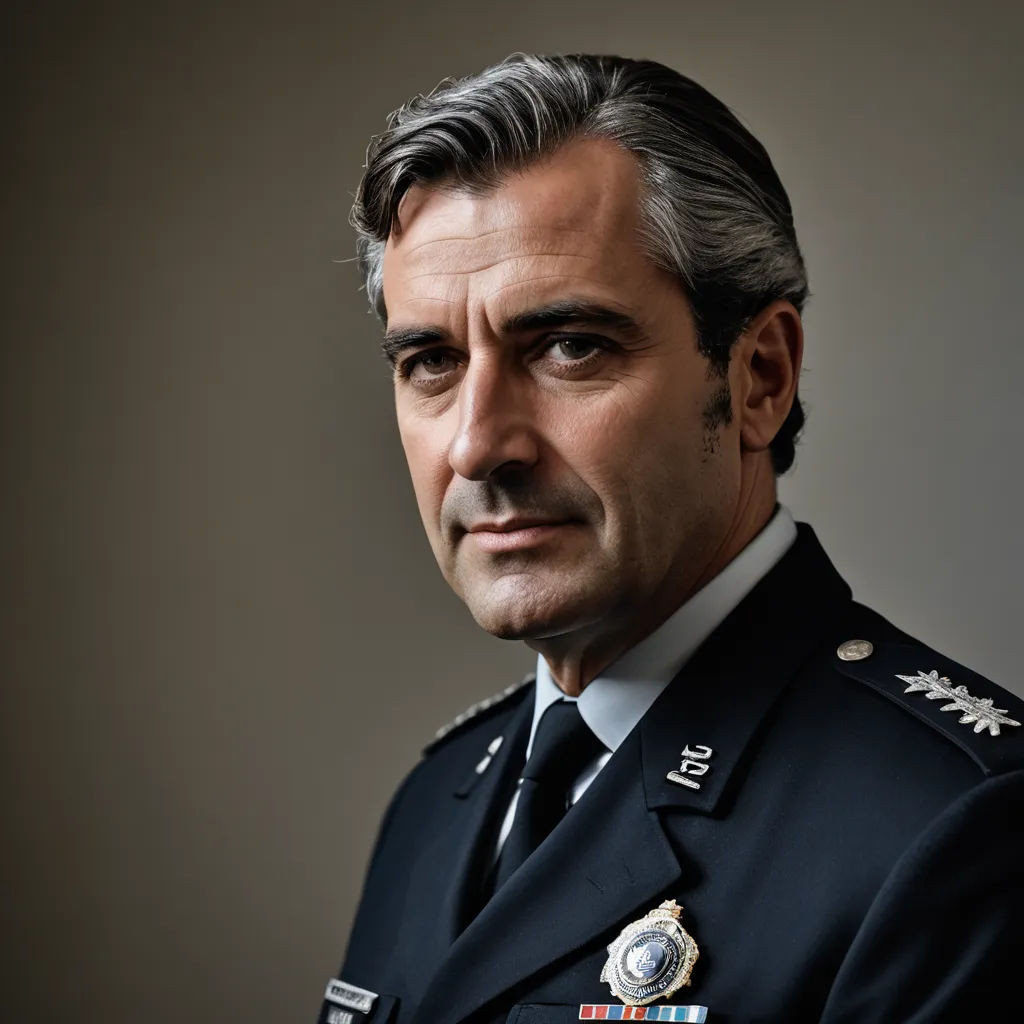 a man in a uniform is looking at the camera with a serious look on his face and shoulders,, les automatistes, a character portrait, Alexis Grimou, thierry doizon